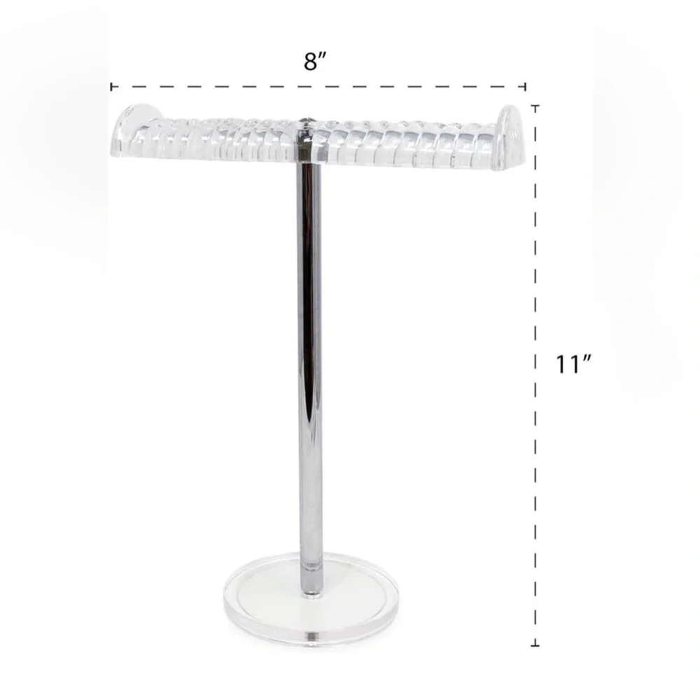 Isaac Jacobs Clear Acrylic Necklace & Bracelet Holder (8” inch T-Bar), Set of 2